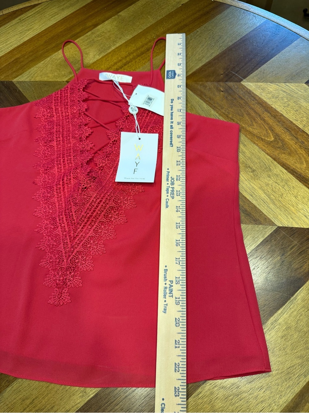 Wayf Red Lipstick Lace-Up V-Neck Cami Tank XS new with tags - Picture 9 of 9
